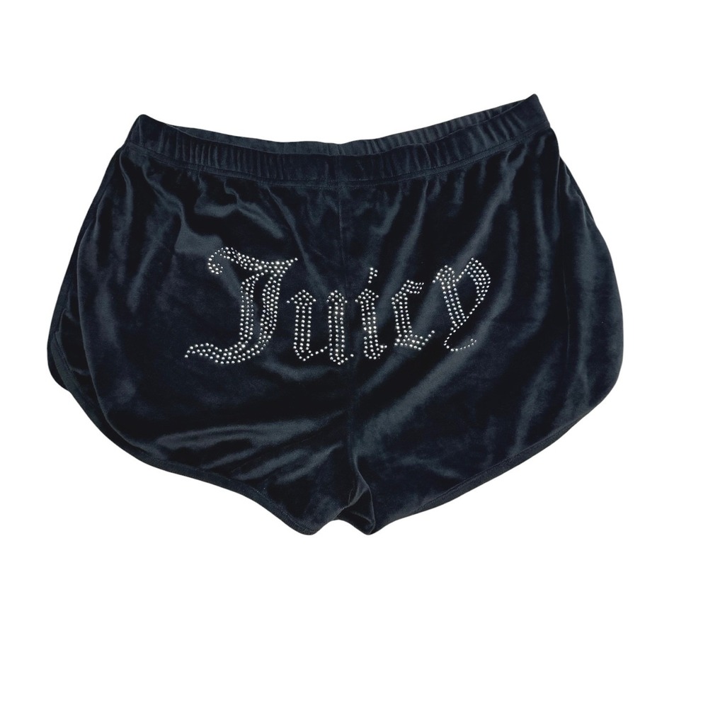 Juicy Couture Black Velour Shorts Large Rhinestone Juicy Y2K Sleep Lounge Bling